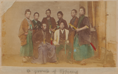 Shimooka Renjō, ‘Satsuma shi[?] (Satsuma clansmen)’/ ‘A group of officers’, c.1867-69. 