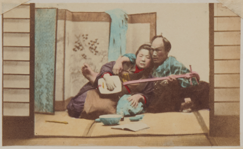 Shimooka Renjō, ‘Shōnin jorō-kai (Merchant engaging a prostitute)’/ ‘Free and Easy’, c.1863-70.